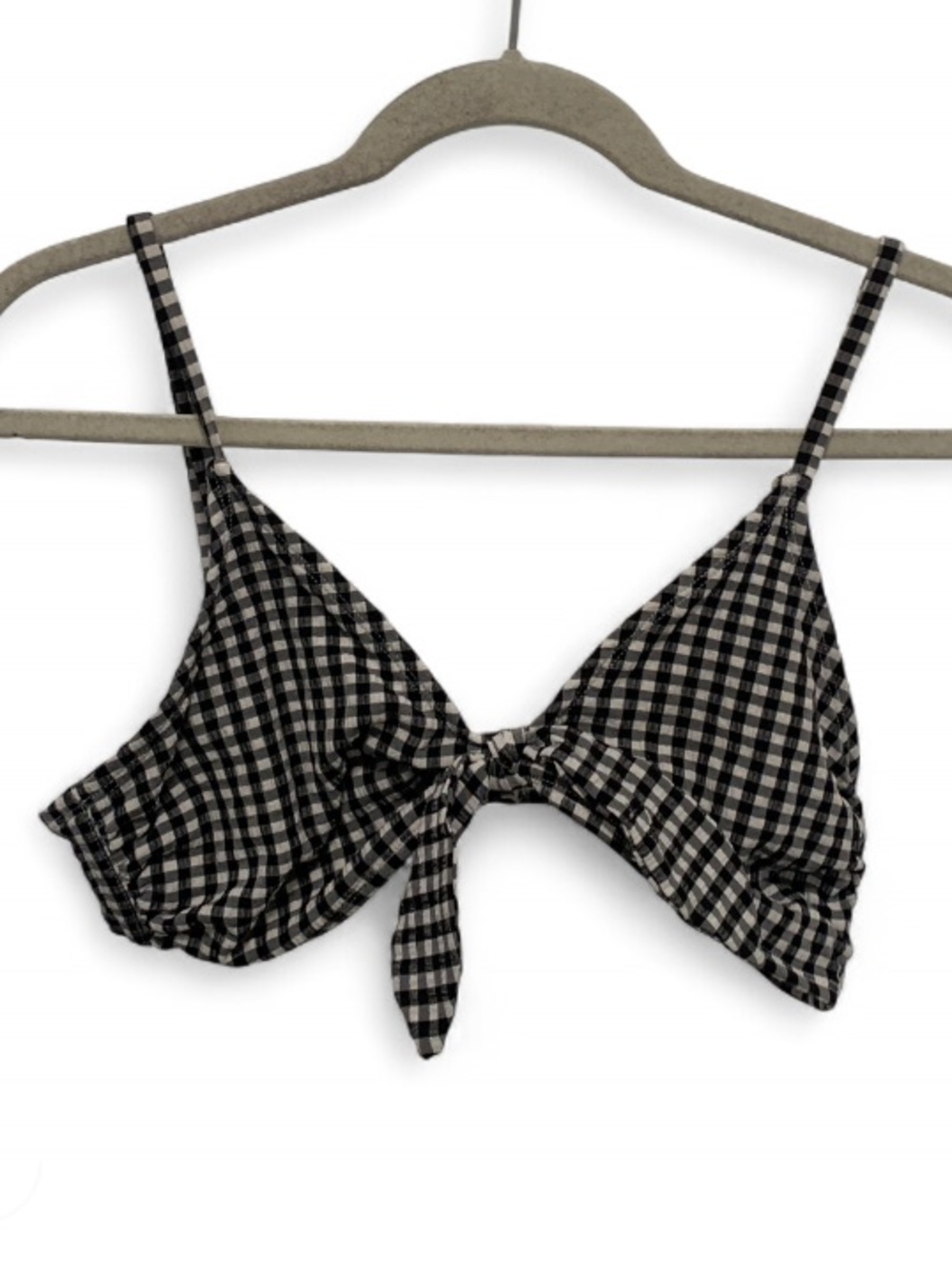 Y2K Xhilaration Black White Gingham Tie-Front Pin Up Swim Top
